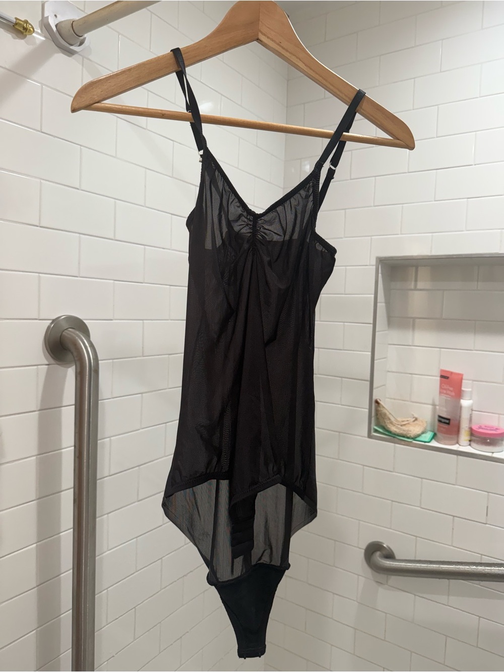 Black Sheer V-Neck Lace-Trim Bodysuit